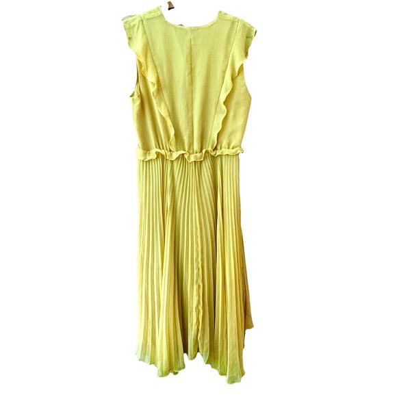 Banana Republic Dress Pleated Flutter Sleeve Sz M Midi Gold Lined Wedding Guest - Picture 4 of 7